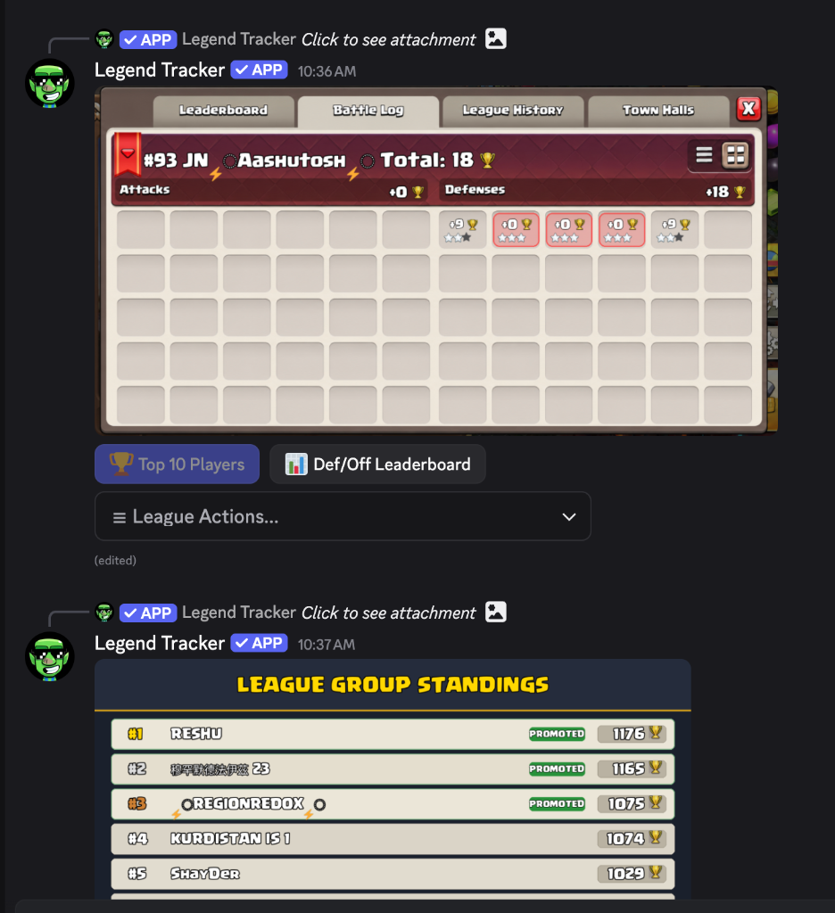 Clash of Clans Battle Log and Group Standings Graphics
